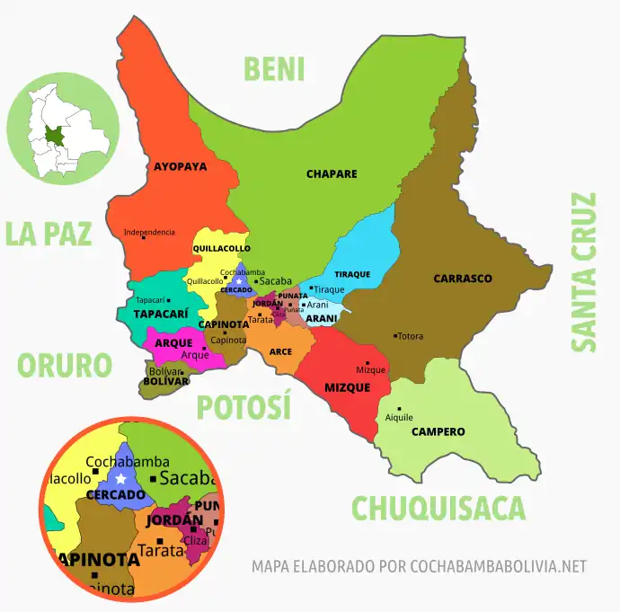 Mapa del departamento de Cochabamba y sus provincias